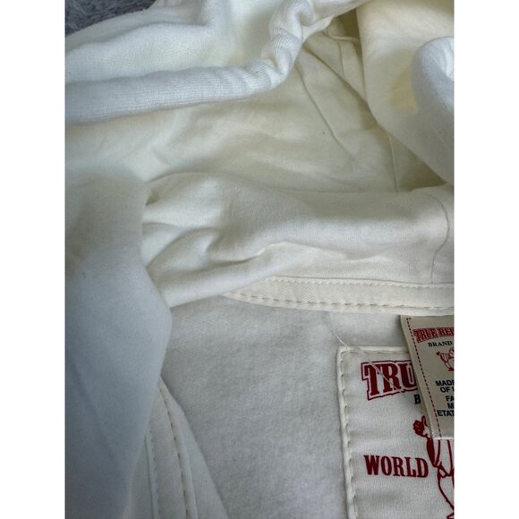 True Religion Mens Unisex Off-White Hoodie Jacket L Cotton Zip-Up NWOT - Picture 14 of 16